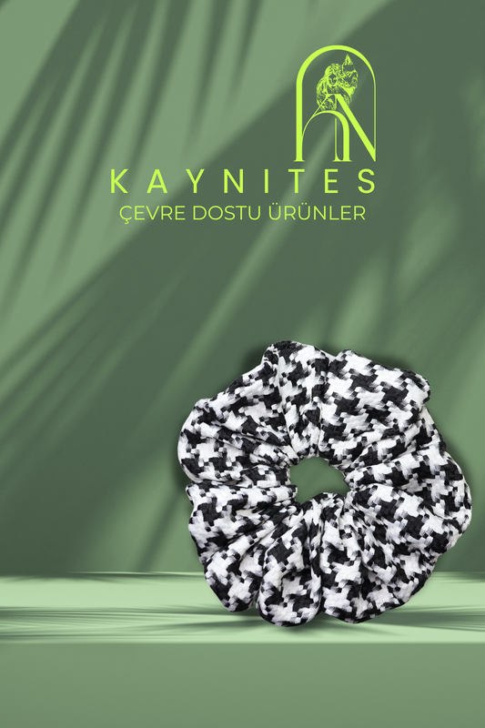 Elysian Threads: Ecochic Luxe Grande Oversized Scrunchie - Black and White Houndstooth Cotton Tweed