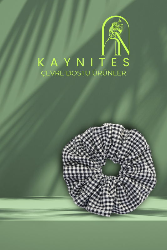 Elysian Threads: Ecochic Luxe Grande Oversized Scrunchie - Spunned Cotton with Elastane Black and White Checkered